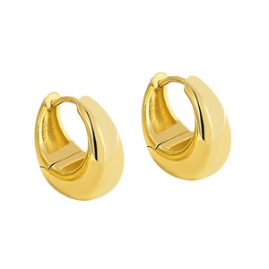 2024 Trendy 925 Sterling <b>Silver</b> Chunky <b>Hoop</b> <b>Earrings</b> <b>Real</b> Gold Plated Geometric Pattern for Weddings Parties Stylish Alloy Gift - Product Image 1