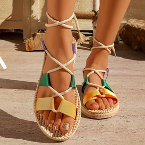 Wholesale Summer Sporty Fashion Trend Slippers <b>Large</b> Round Head Flax Hemp Flat Women's Roman Shoes Casual <b>Slides</b> for Beach - Product Image 3