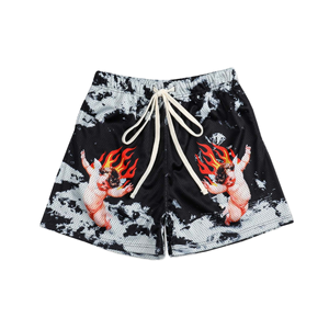 Shorts de basket-ball pour hommes en tissu de laine peignée vierge, taille haute, fermeture à cordon, coupe-vent, respirant, 100% polyester, vente en gros - Product Image 2