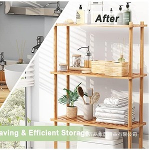 Bamboo 3 Tier Bathroom Toilet Shelf Natural <b>Black</b> Rectangular Freestanding Storage <b>Cabinet</b> For Bathroom - Product Image 3