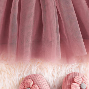 Gaun anak perempuan beludru Natal, gaun lengan panjang kasual pita renda musim gugur musim dingin <span class=keywords><strong>3</strong></span>-36 bulan - Product Image 4