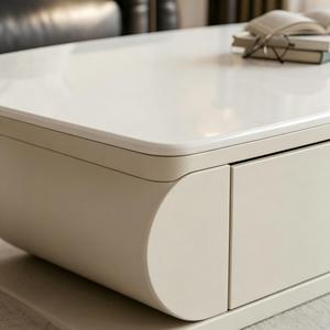 Mesa de Centro Moderna Minimalista con Cubierta de Mármol y Losa de Piedra de Lujo, Juego de Mesas Nido Ovaladas Móviles con Almacenamiento, Muebles para Sala de Estar - Product Image 3