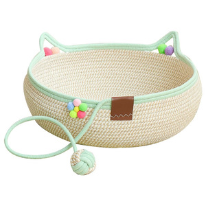 Cuccia per Cani e Gatti in Bambù e Fibra Intrecciata a Mano con <span class=keywords><strong>Tiragraffi</strong></span> e Palla Gioco, Cesto Lavabile per Tutte le Stagioni, per Animali Domestici da Interno - Product Image 5