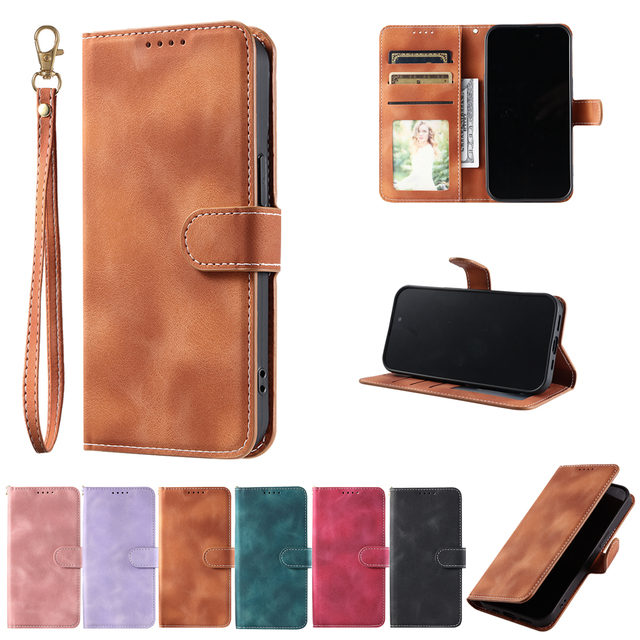 2025 Wholesale Classic PU Leather Flip Fold Wallet Phone Case Skin Feel Magnetic Leather Phone Case