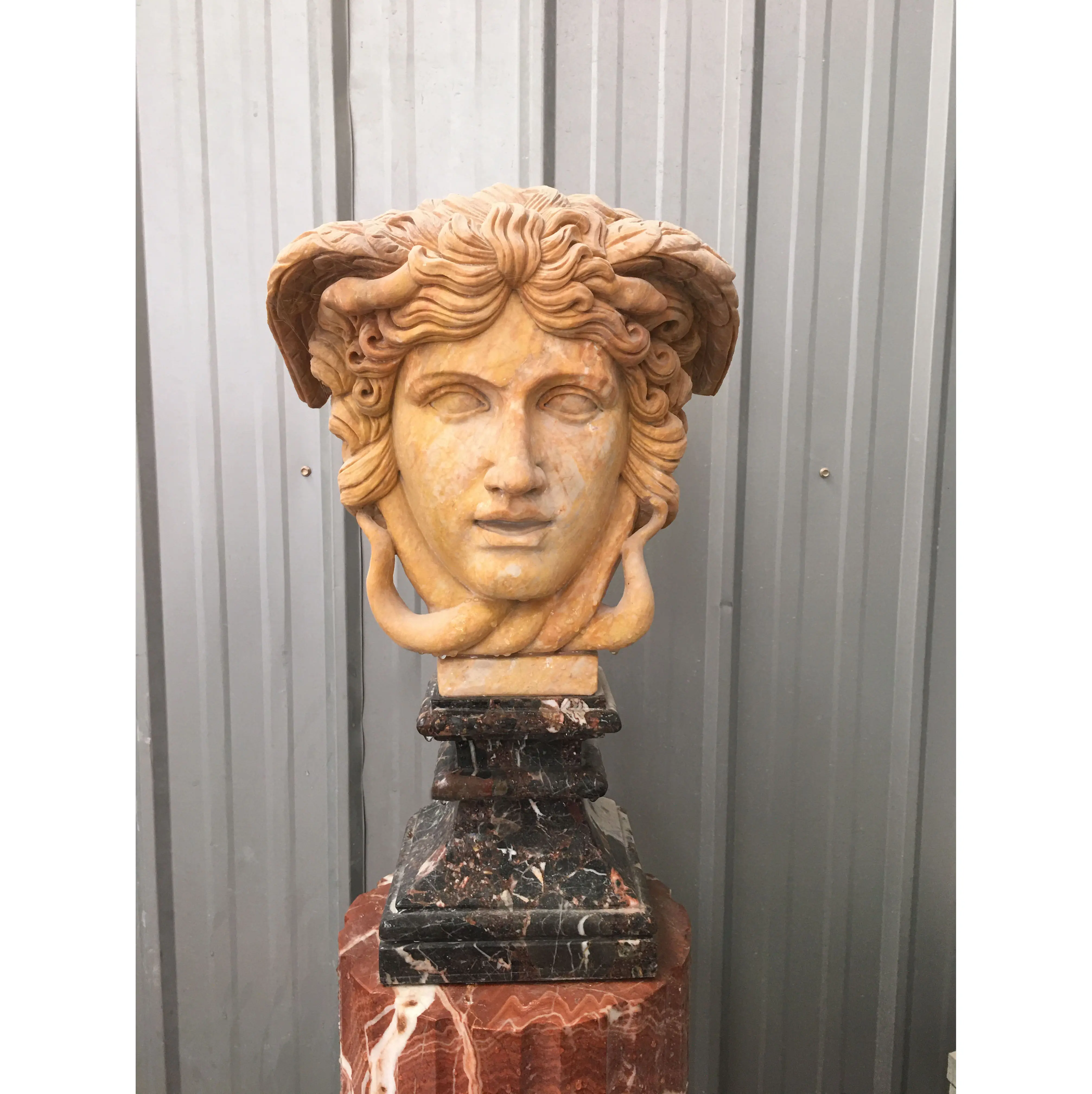 Garden Decoration Greek Roman Mythology Statue Hand Carved Natural Stone White Marble Medusa Bust