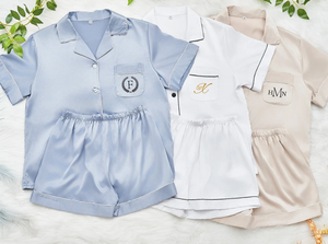 Pyjama pour femmes OEM, ensemble de pyjama en deux pièces, shorts de pyjama, satin de soie, pyjamas personnalisés pour demoiselles d'honneur, fête de mariage, ensemble de pyjamas pour femmes - Product Image 4