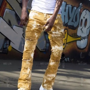 Pantalones Vaqueros de Mezclilla para Hombre, Estilo Urbano, con Estampado Tie-Dye, Desgastados, Rotos, Lavados y Ajustados, NUEVOS de Fábrica - Product Image 2