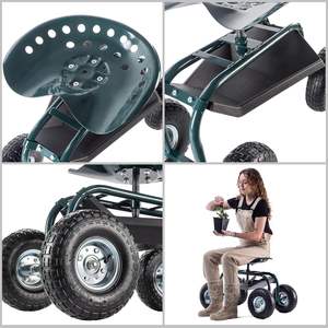 360 °   Siège de jardin rotatif avec poignée extensible, tabouret de jardin avec étagère et panier, hauteur du siège réglable - Product Image 6