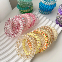 Lot de 6 attaches élastiques en spirale de couleur bonbon pour les cheveux pour femmes faites de cordon de téléphone en polyester durable