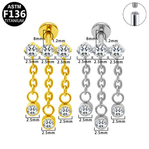 <b>Titanium</b> Alloy Round Pendant <b>Stud</b> Earrings Prong Setting Daily Wear Women's Fashion Piercing Jewelry - Product Image 3