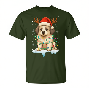 Camiseta navideña con luz navideña, reno, gorro de Papá Noel, Great Pyrenees - Product Image 2