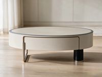 Table basse ovale minimaliste de luxe léger avec rangement pour salon