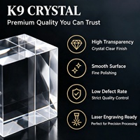 Cube en verre cristal vierge de haute qualité avec tailles personnalisables, poli pour cadeaux d'affaires, gravure laser 3D