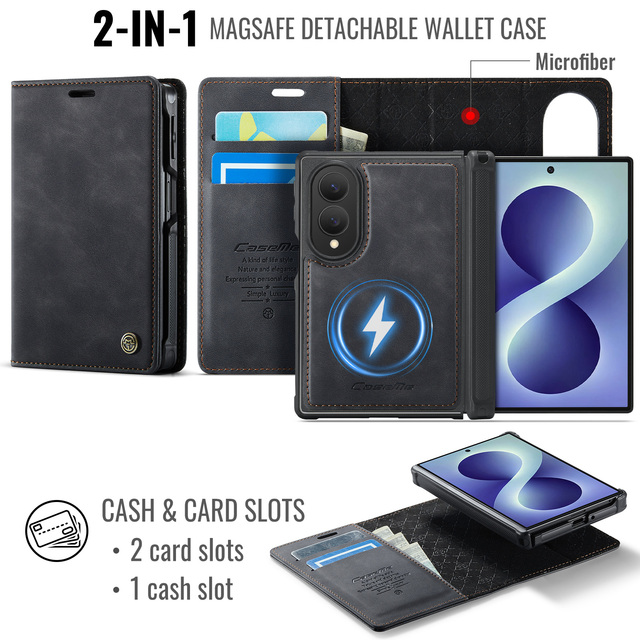 For Samsung Galaxy Z Fold 8 Case Magnetic 2-in-1 Detachable Wallet Case with Card Holder Leather Protective Cover Fold 8 Ultra