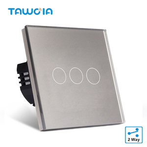 EU UK 86 Panel kaca standar <span class=keywords><strong>3</strong></span> <span class=keywords><strong>Gang</strong></span> 2 cara saklar hidup mati pintar kualitas baik Sensor <span class=keywords><strong>Switch</strong></span> satu jalur langsung - Product Image 3