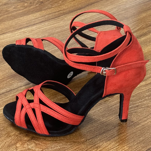 LUOQIAO S041 2026 Zapatos de Baile Latino Profesionales Rojos de Gamuza con Suela Suave para Mujer, <span class=keywords><strong>Cha</strong></span> <span class=keywords><strong>Cha</strong></span>/Salsa/Bachata, 8.5cm - Product Image 2