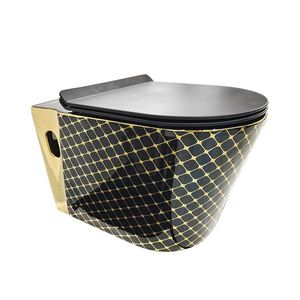 โถชักโครกผนังเซรามิกสีทองกุหลาบสีทองแขวนผนังห้องน้ำดีไซน์สีทอง - Product Image 5