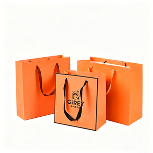 Bolsas de Regalo de Papel de Lujo Color Naranja con Logotipo Personalizado y Asa de Listón - Product Image 4