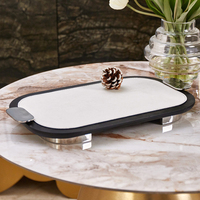 Plateau de service moderne de luxe en cuir noir et blanc laqué, finition non toxique, décoration d'intérieur, cadeaux d'affaires, motif personnalisé