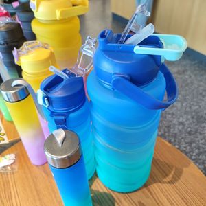 Gradient Color Dual-Drink Water Bottle Set 3pcs Large Capacity With Straw Pop Up Lid For Outdoor Camping - Product Image 1