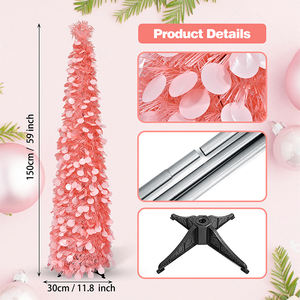 Série <span class=keywords><strong>d</strong></span>'arbres de Noël pliables transfrontaliers 1,5 m, <span class=keywords><strong>d</strong></span>écoration <span class=keywords><strong>d</strong></span>'arbre de Noël rétractable rond rose mignon - Product Image 1
