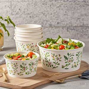 Eco-friendly Take Away Paper Food <b>Container</b> Bowl Disposable Food Paper Fruit Kraft Paper Salad Bowl With Lid - Product Image 4