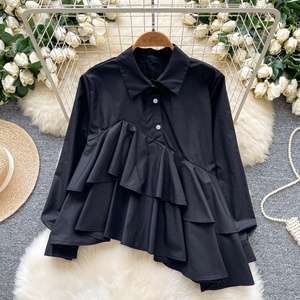 Blusa de manga larga con volantes para mujer, top informal y holgado para otoño - Product Image 4