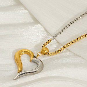 Zogxin Stainless Steel Heart Pendant Necklace Gold Silver Two Tone Chain Party Jewelry For Women - Product Image 2