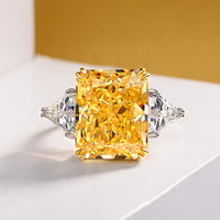 Nouvelles bagues de mariage en argent 925 plaqué rhodium, forme moissanite jaune, coupe glace concassée, grandes bagues, bague en argent pur