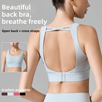 Débardeur de sport pour femme à dos ouvert, respirant, en Spandex/Nylon, avec bonnets fixes, col carré, pour Yoga, Pilates et Fitness