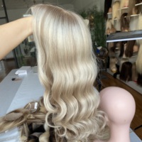 Peluca Médica de Cabello Humano Europeo Rubio Cenizo, con Parte Superior de Seda sin Pegamento y Borde de PU, de Aspecto Natural