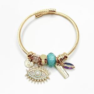 Pulsera de aleación con ojo de la suerte y cuentas, brazalete abierto con dije de diamantes de imitación, joyería de gran venta para venta <span class=keywords><strong>en</strong></span> <span class=keywords><strong>vivo</strong></span> al por mayor - Product Image 1