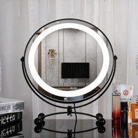 Miroir de maquillage intelligent à LED avec écran d'affichage LED, rotation infinie à 360°, éclairage rond, support de bureau en métal et cadre en verre personnalisé