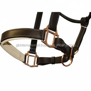 Rembourrage et couture crème faits à la main en cuir robuste licou de cheval matériel en or rose - Product Image 1