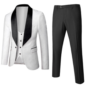 Của nam giới (áo khoác + vest + quần) phù hợp với đám cưới trắng Jacquard Đen Satin Cổ áo <span class=keywords><strong>TUXEDO</strong></span> 3 pcs chú rể terno phù hợp với cho nam giới - Product Image 2