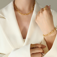 Ensemble Collier et Bracelet Plaqué Or en Acier Titane à Chaîne Épaisse Style Hip Hop Tendance, Idéal pour Noël et le Quotidien des Couples