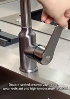 Robinet de cuisine moderne et contemporain en acier inoxydable brossé avec douchette extractible, eau chaude/froide, monocommande, pour hôtels et salles de bain
