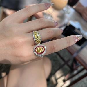 แหวนเงินแท้ S925 รูปทรงไข่ ประดับเพชรคาร์บอนสูงสีเหลืองอ่อน ระยิบระยับดุจเปลวไฟ ลายดอกน้ำแข็ง ทรงรี สีเหลือง ทันสมัย - Product Image 3