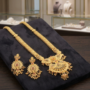 Ensemble de bijoux longs plaqués or 14K 18K 24K en gros, motif floral traditionnel, colliers de mode en laiton doré - Product Image 6