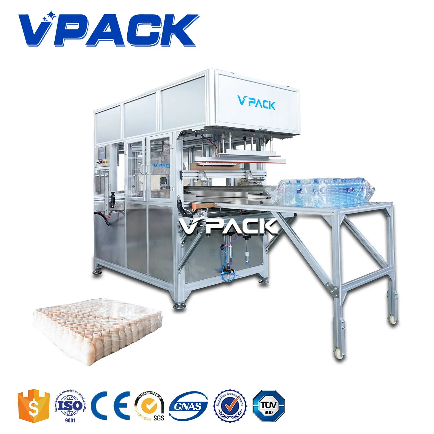 Empty bottle plastic bag packing machine connect with bottle unscrambler/Plastic bottle with label wrapping by plastic bags