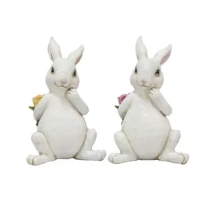 Customized Design Bunny Handmade Figurine Easter Home and Outdoor Decoration 2 Assorted Easter Resin Rabbit Statues