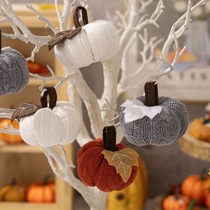 Nouvel ensemble de citrouilles tricotées orange pour Thanksgiving, suspendables, centre de table pour la fête de la récolte, décoration d'automne pour la maison - Product Image 3