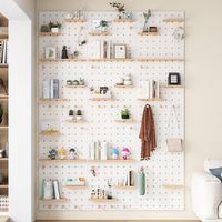 Organisateur mural en bois à crochets, panneau flottant modulaire, étagère de rangement simple et minimaliste pour salon, chambre et chambre d'enfant
