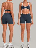 Ensemble 2 pièces de shorts de yoga en Spandex/Nylon effet seconde peau, color block contrastant, pour Pilates et entraînement, respirant et coupe ajustée