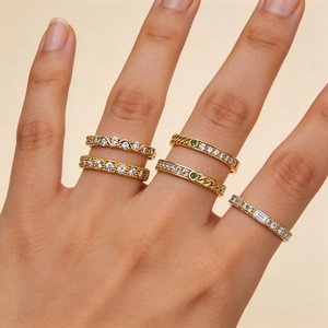 Bijoux minimalistes personnalisés plaqués or, zircon, <span class=keywords><strong>argent</strong></span> 925, anneaux géométriques empilables pour fiançailles et anniversaire - Product Image 2