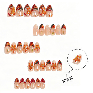 30 Uñas Postizas con Diseño de Almendra, Otoño Invierno, Estampado de Leopardo 3D, Acabado Floral, para Manicura DIY, Uso Diario y Fiestas - Product Image 4