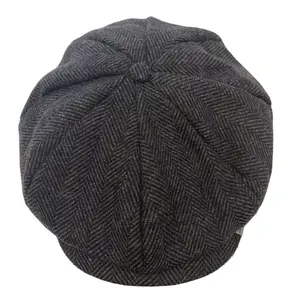 China suppliers winter wool peaky blinders flat cap for men cowboy newsboy hat ivy cap octagon hat