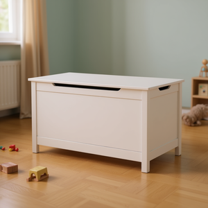 Scatola portaoggetti rettangolare bianca in legno per bambini dai 3 anni in su con coperchio a cerniera di sicurezza e organizer - Product Image 2