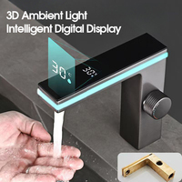 Robinet de lavabo intelligent à affichage numérique LED en acier inoxydable massif, mitigeur monocommande avec contrôle de la température pour la maison