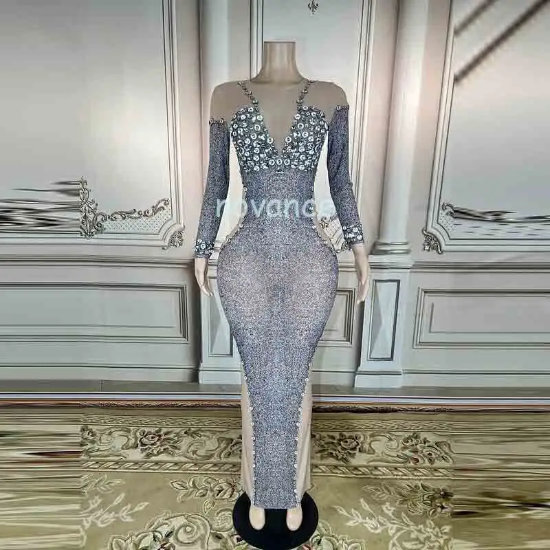 Costume Maxi de marque pour femmes, vêtements de luxe, style Toga, diamant scintillant, robe élégante, fête d'anniversaire, grande taille, collection